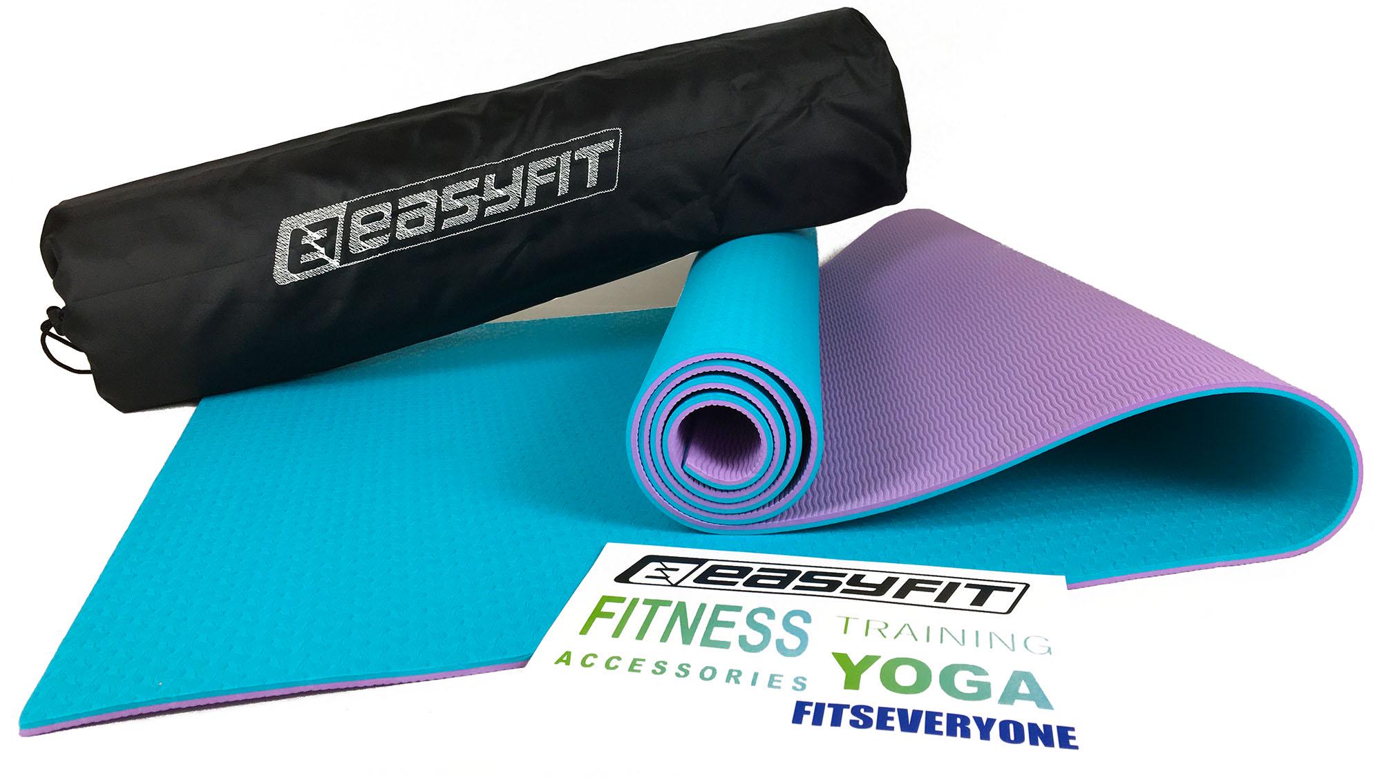 Коврик для йоги EasyFit TPE+TC 183х61 см с чехлом Мятный/Фиолетовый (EF-TPE6MV)