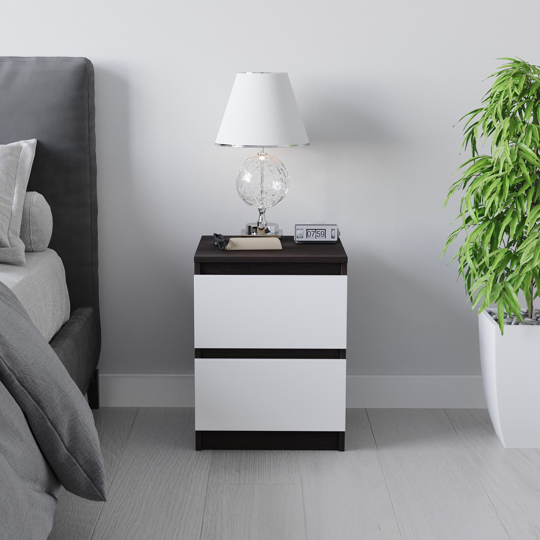Тумба прикроватная с двумя ящиками 400x500x400 мм Венге темный/Белый (mt-225-vg-wh)