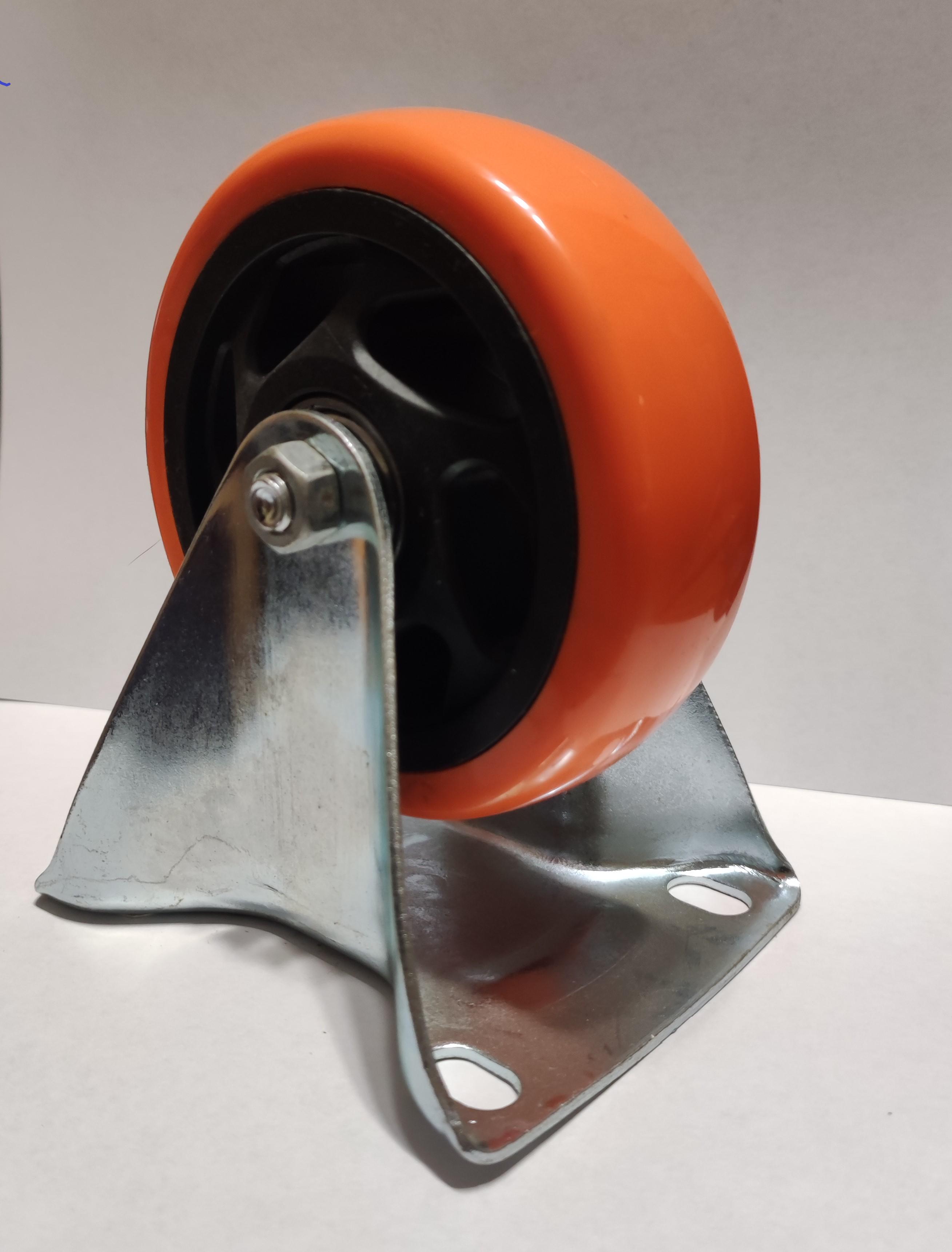 Колесо полиуретановое в неповоротном кронштейне с подшипником d 125 мм Оранжевый (7107-NL-125-R)