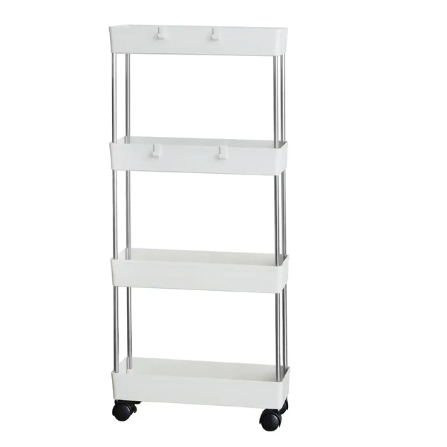 Этажерка четырехъярусная на колесиках для ванной и кухни 4 секции для хранения вещей