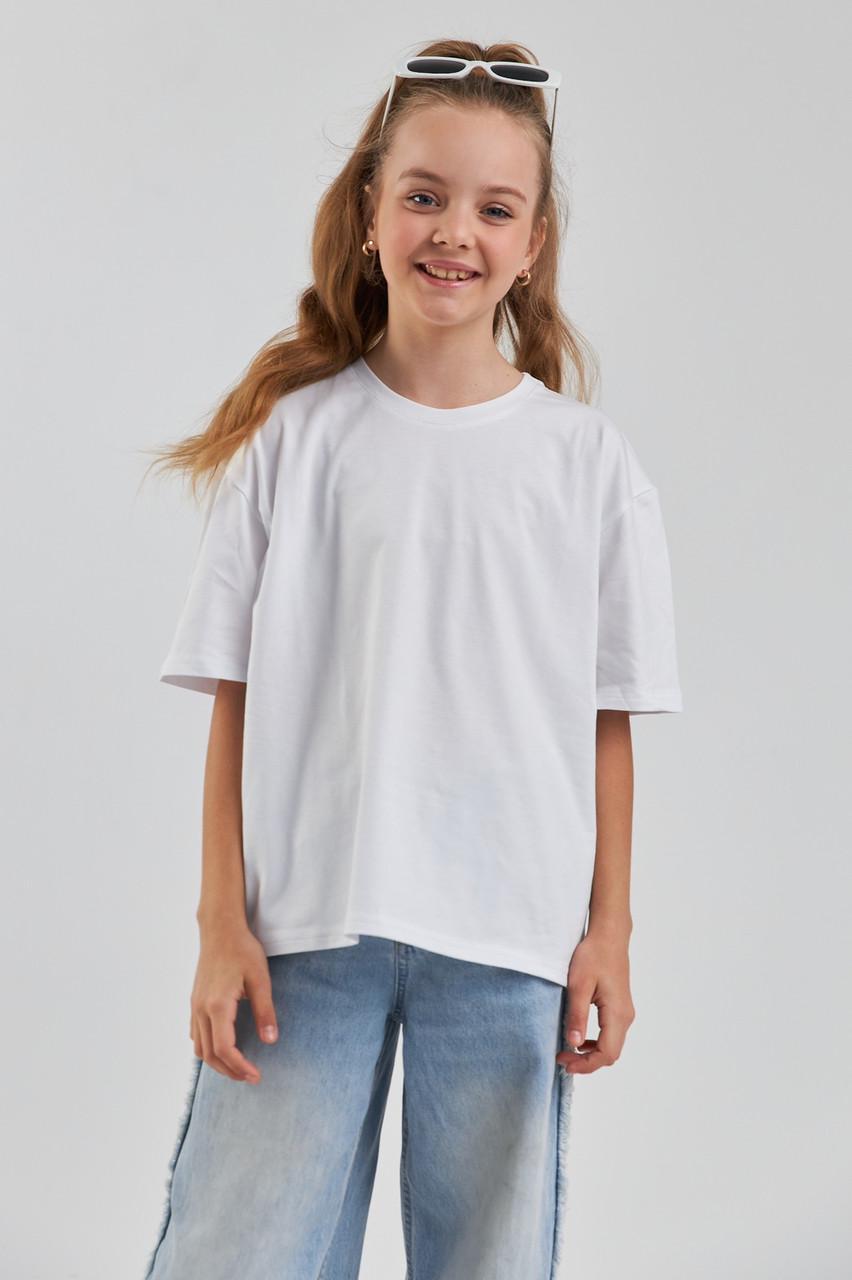 Футболка однотонная оверсайз подростковая для девушки 140 см Белый (2633582573)