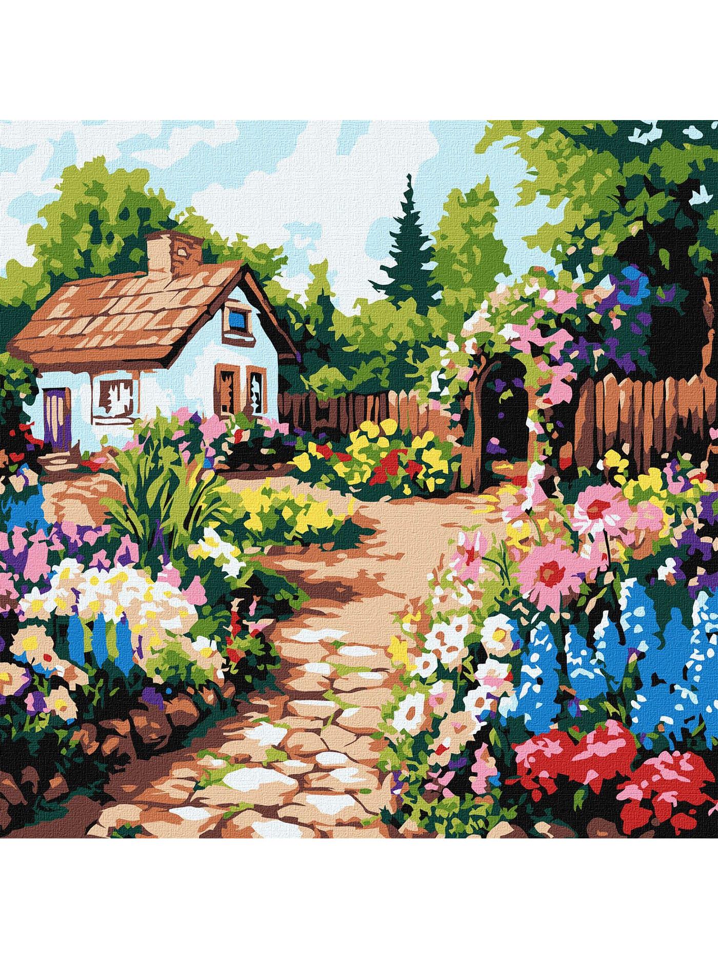 Картина за номерами Ideyka Квіткові клумби біля будинку 30х30 см (KHO6382)