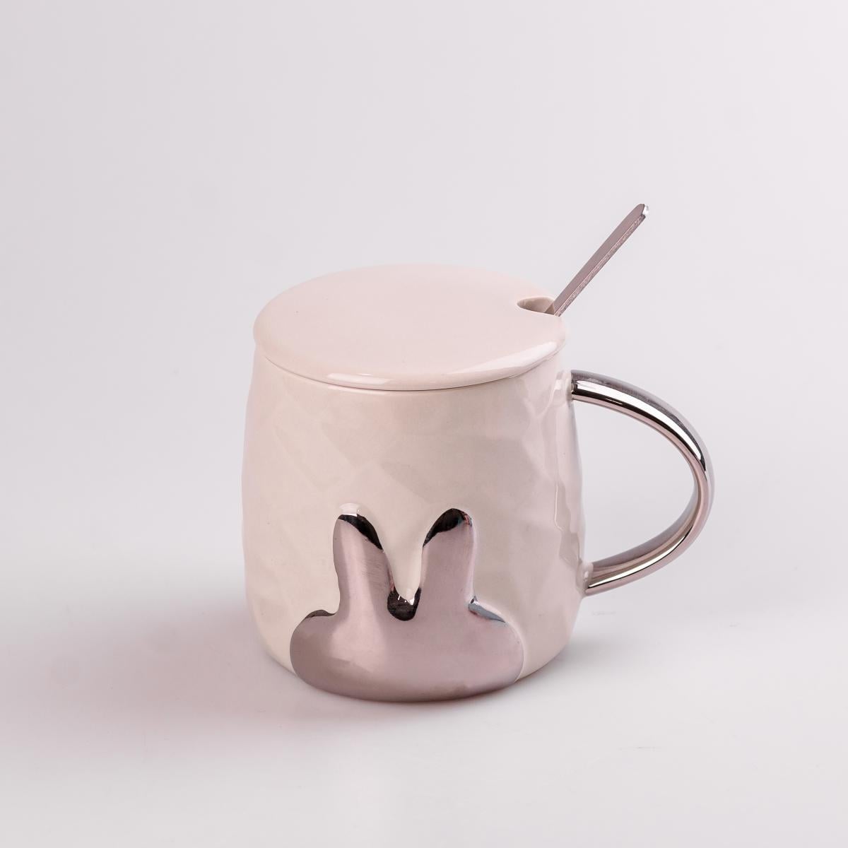 Кружка керамическая Rabbit с крышкой и ложкой 300 мл Бежевый (HPCYM0877T)
