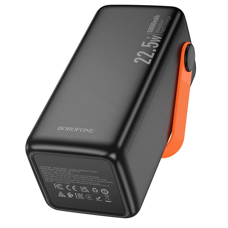 Павербанк 50000 mAh с быстрой зарядкой Borofone BJ66A с фонарем 2USB/Type-C PD/QC 22,5W LED-дисплей Черный - фото 7