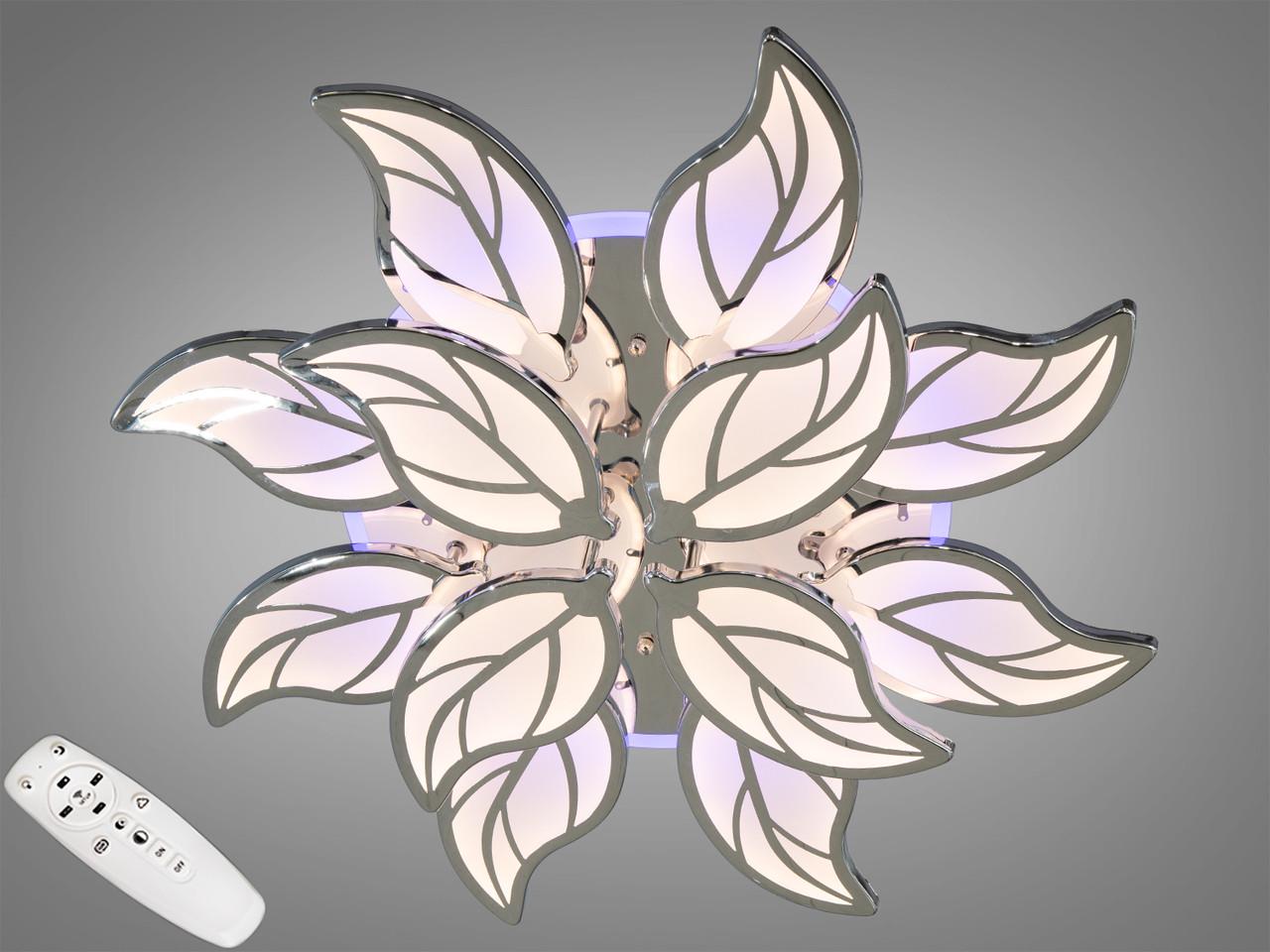 Люстра LED EcoLed с диммером и цветной подсветкой 195W 8028/8+4HR 3col dim Хром/Серебрянный