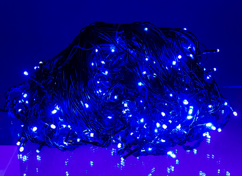 Гирлянда бахрома уличная 405 LED 25 м от сети черная нить Синий - фото 3 Гирлянда бахрома уличная 405 LED 25 м от сети черная нить Синий - фото 3