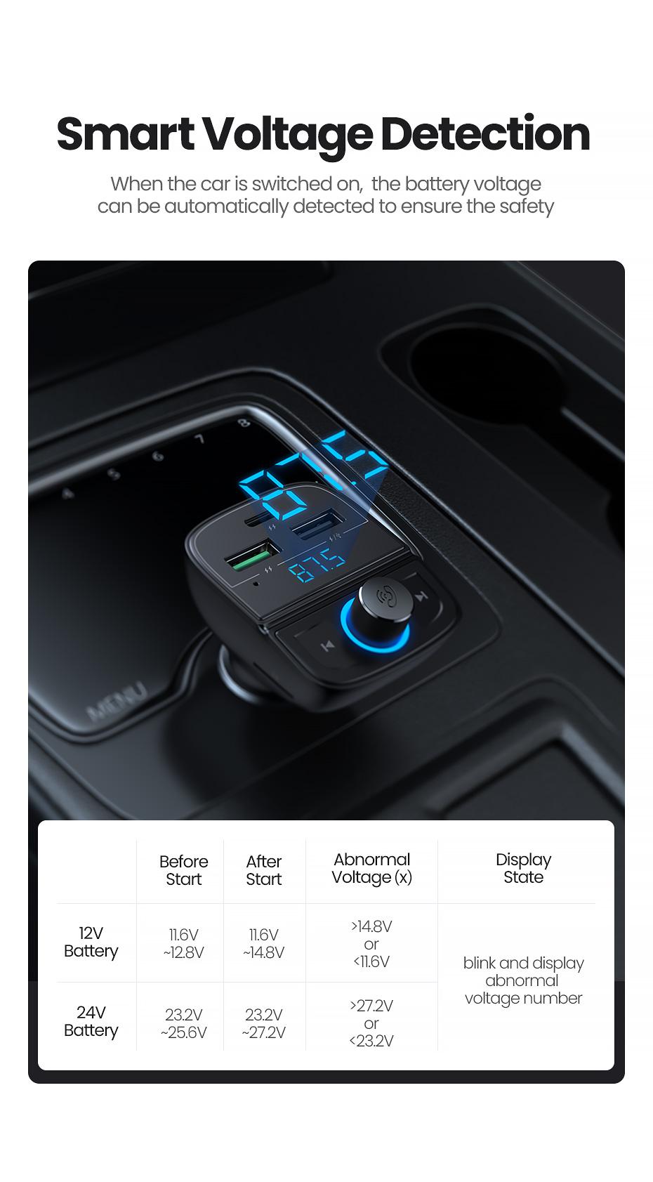Автомобильное зарядное устройство UGREEN CD229 Bluetooth FM Transmitter Black (11294393) - фото 10 Автомобильное зарядное устройство UGREEN CD229 Bluetooth FM Transmitter Black (11294393) - фото 10