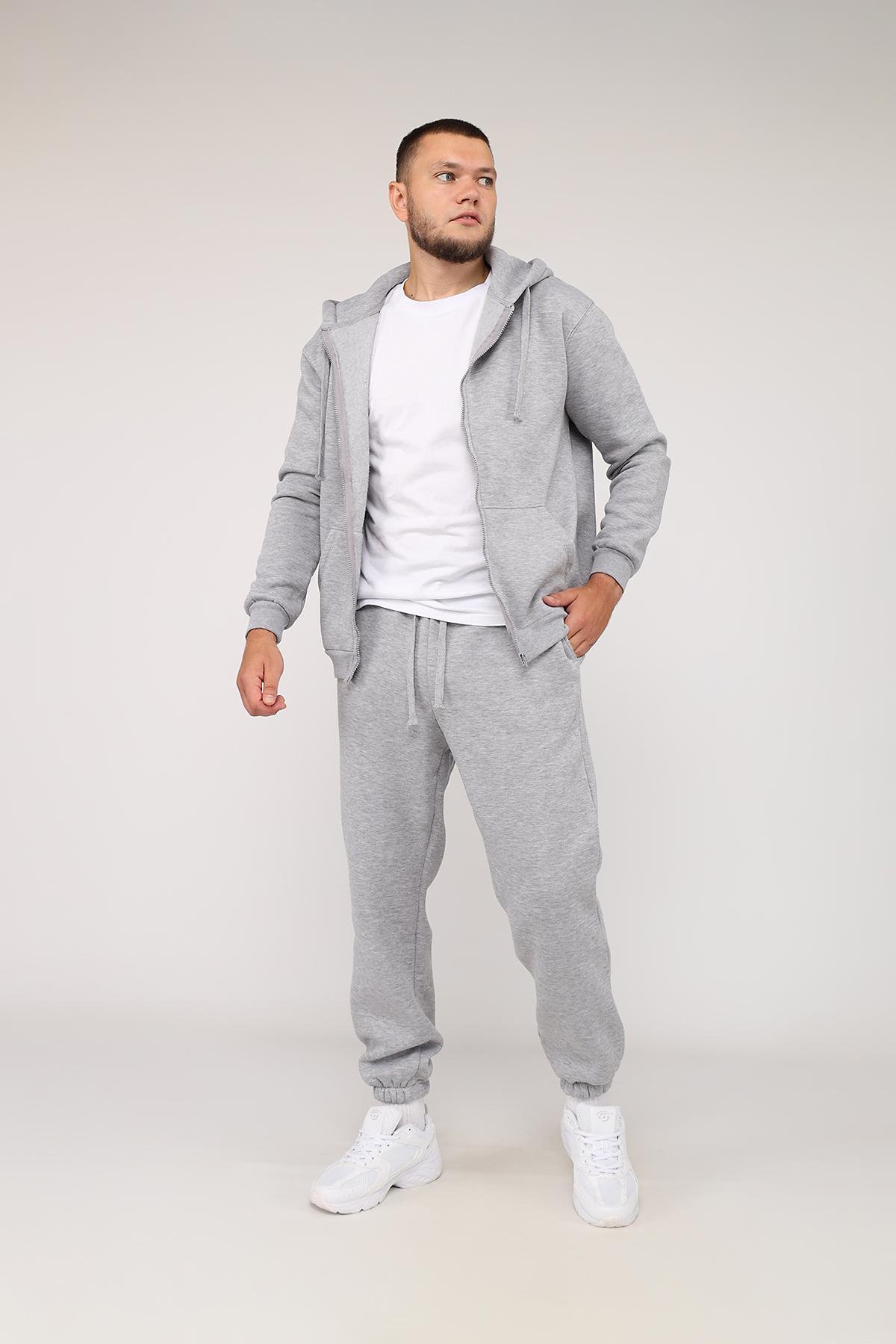 Толстовка на молнии мужская ЦБ-00279992 р. 52 Светло-серый (SKT001074176) - фото 3