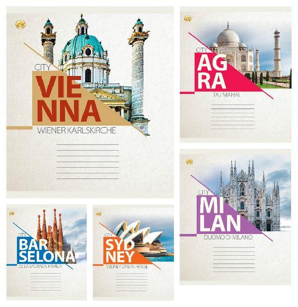 Зошити учнівські Тетрада Міста світу в клітинку тверда палітурка 18 арк. 20 шт. (MTT-199178)