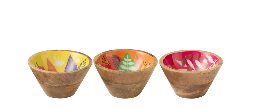 Піали дерев'яні J-LINE із квітами 3 шт. Різнокольоровий