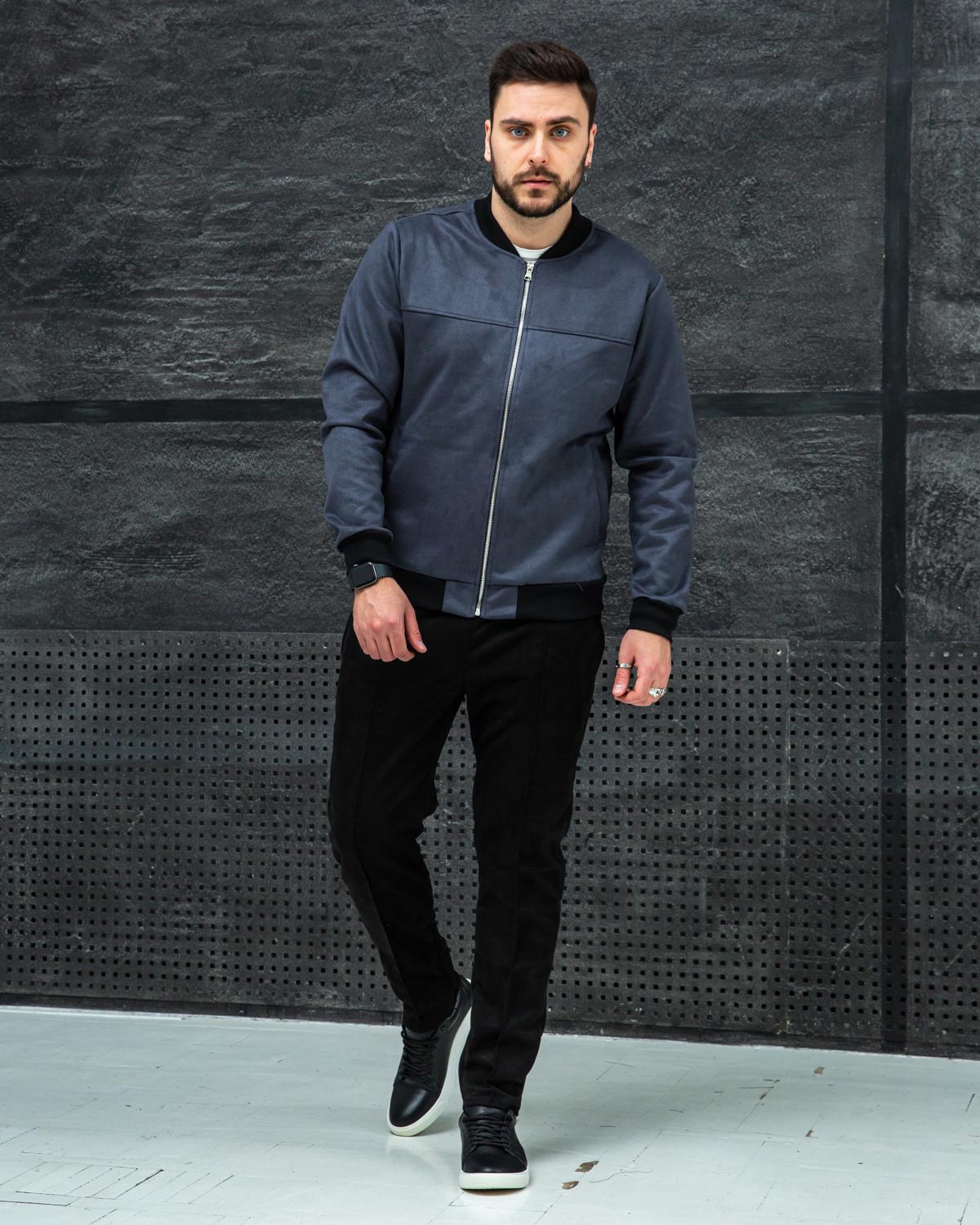 Бомбер чоловічий на змійці замш L Графітовий (F000443) - фото 1 Бомбер чоловічий на змійці замш L Графітовий (F000443) - фото 1