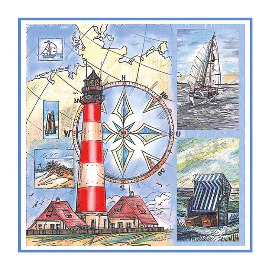 Салфетки для декупажа Ambiente Морской коллаж 18,5г/м2 33х33 см 20 шт. 12 пач. (8712159132748)