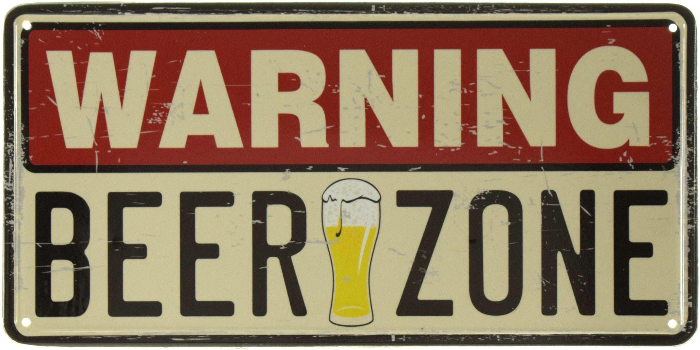 Табличка металлическая Предупреждение Пивная Зона/Warning Beer Zone 15x30 см Табличка металлическая Предупреждение Пивная Зона/Warning Beer Zone 15x30 см