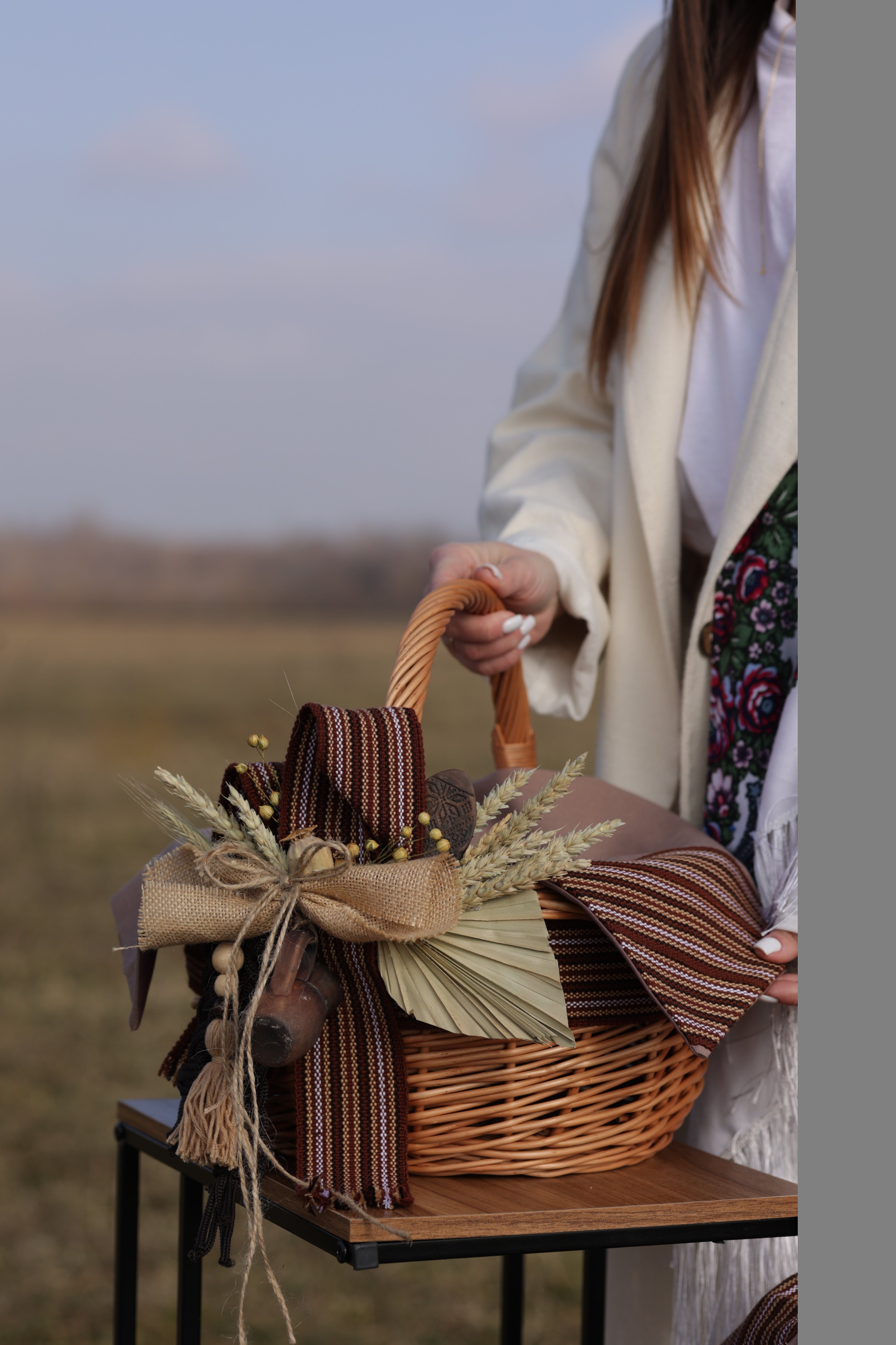 Корзина пасхальная лоза круглая 32 см