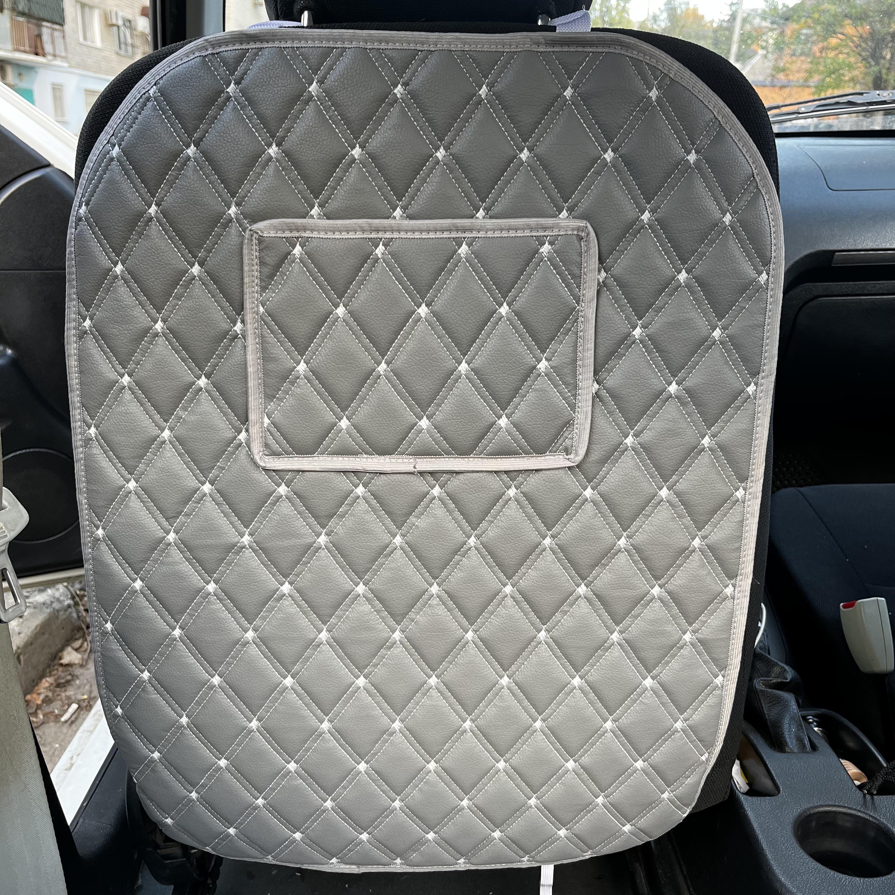 Накидка захисна на спинку переднього сидіння автомобіля з екошкіри 60x45 см заокруглена Сірий (29882967)