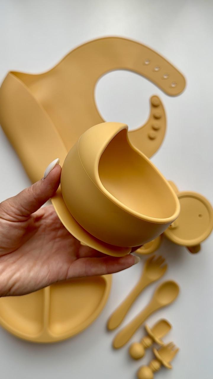 Набор посуды для кормления 9 элементов тарелка/миска/поильник/нагрудник Оранжевый (103) - фото 9