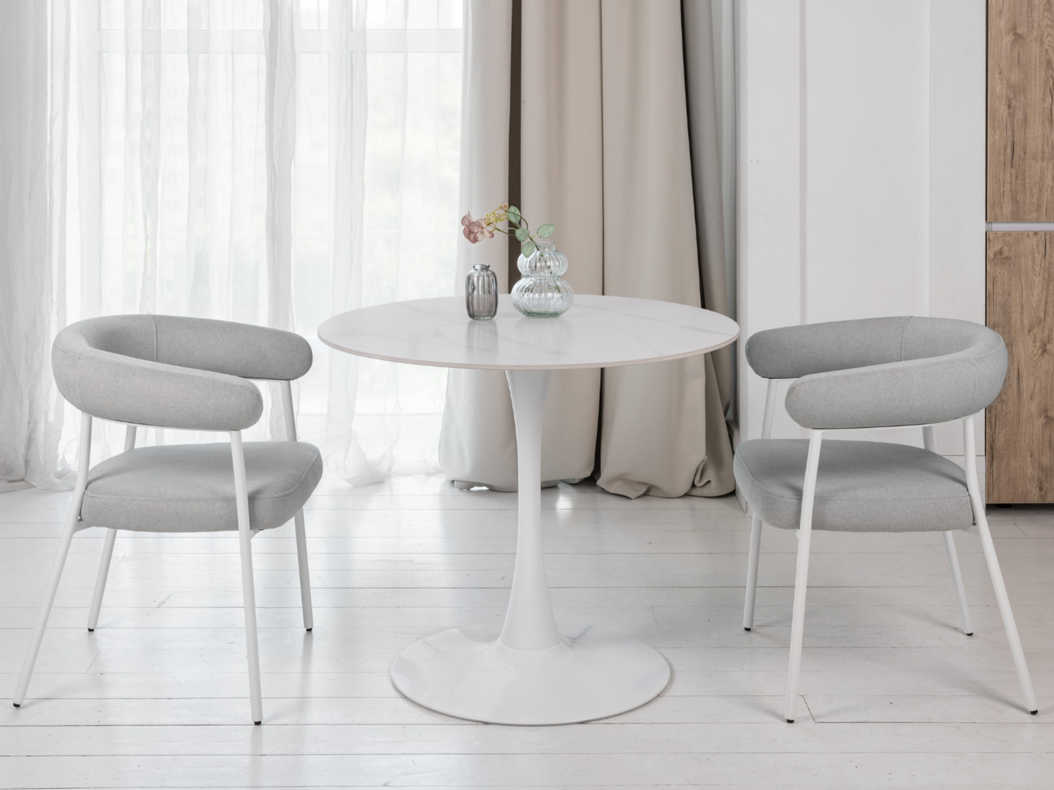 Обеденный стол круглый Vetro Mebel T-325 900/760 мм Касса вайт/белый (28830677) - фото 3