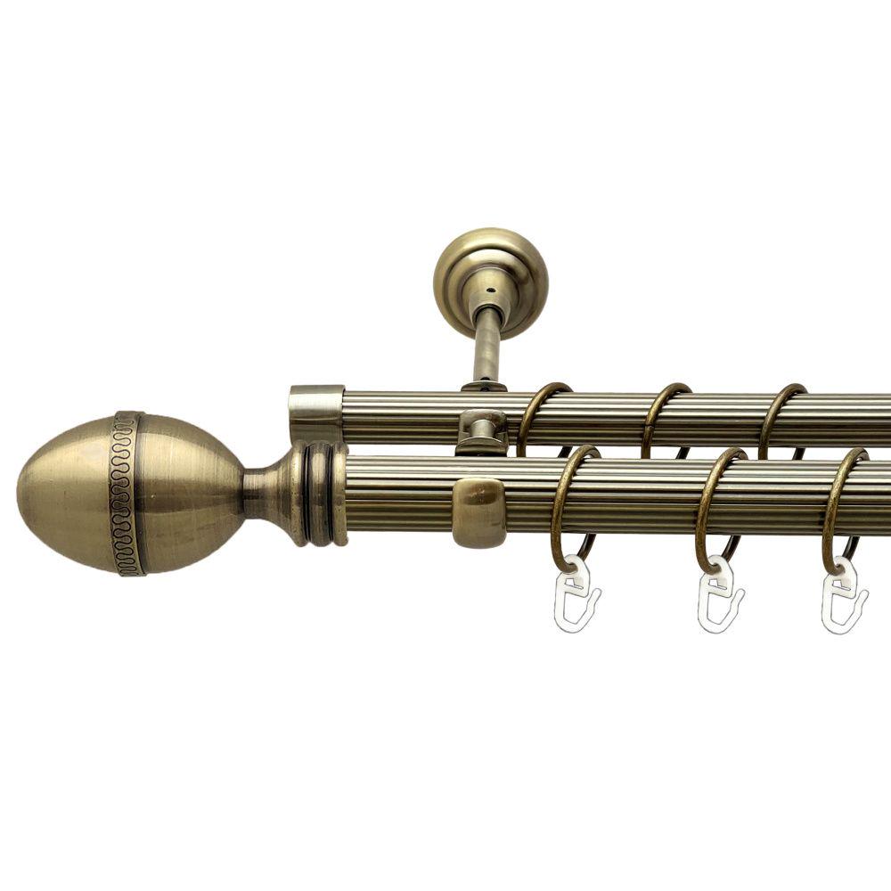 Карниз Orvit Фарже металевий дворядний відкритий рифлена труба кільце металеве 25/19 мм 300 см Антик (00-00017838)