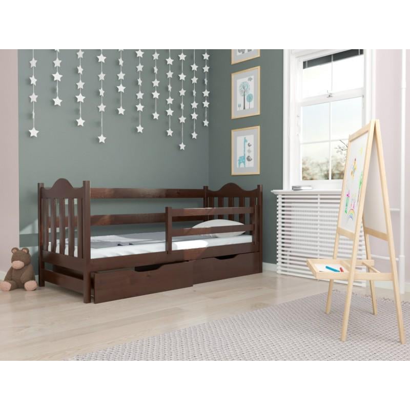 Ліжко в дитячу односпальне Luna mebli Аврора з бортиком/ящиками 80x160 см Горіх темний (43339)