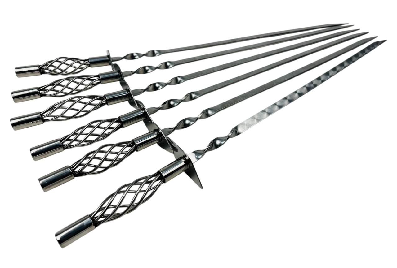 Набор шампуров Эксклюзив 6 предметов из нержавеющей стали 3 мм с плетеной ручкой 65 см Серебряный (124-10-SH-3122)