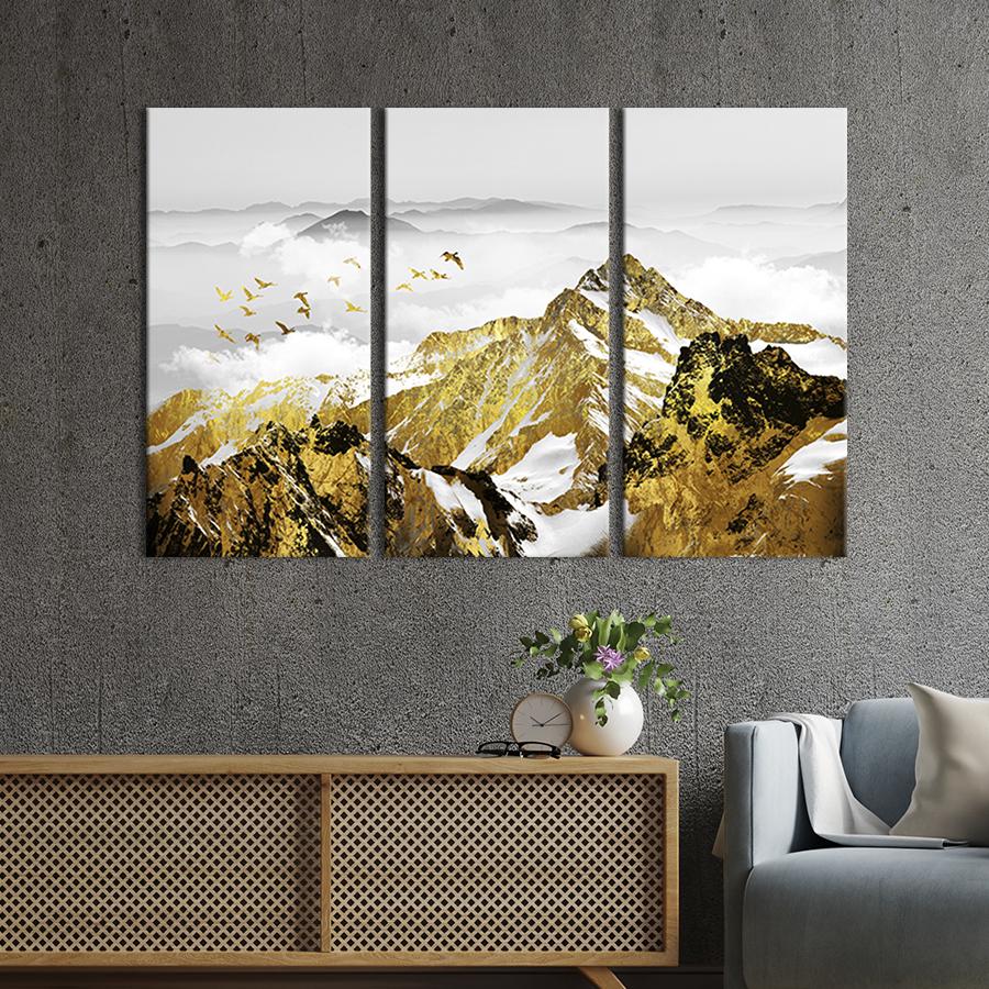 Модульная картина на холсте Триптих Золотая заснеженая гора 156x100 см (639-31)