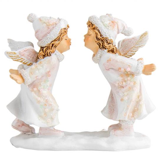 Статуэтка новогодняя Поцелуй ангелочков из полистоуна 11 см Розовый с белым (150-81-2007-175)