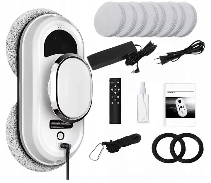 Робот-мойщик окон с аккумулятором и питанием от сети и 4 насадками (10348)