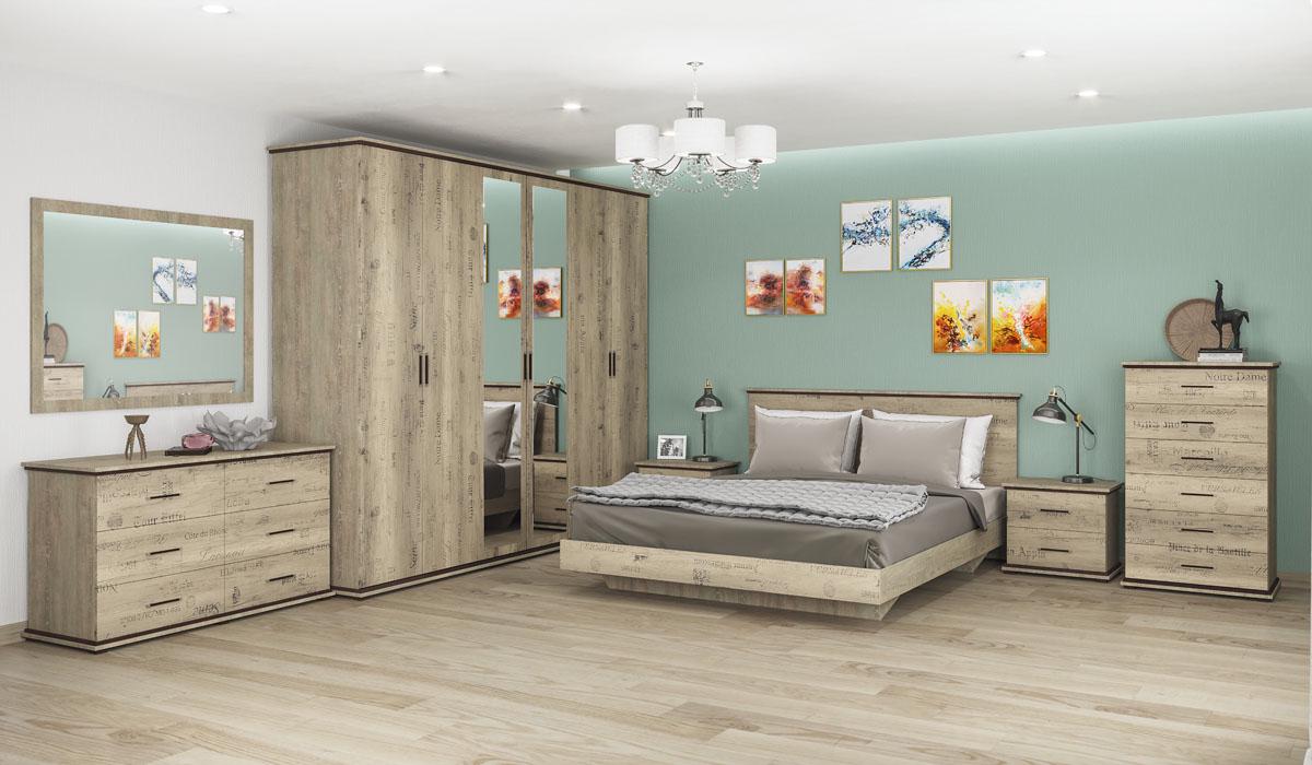 Спальный гарнитур Світ Меблів Палермо 1 7488x2085x2200 из ДСП, цвет Дуб корабельный/Дуб корабельный лейбл