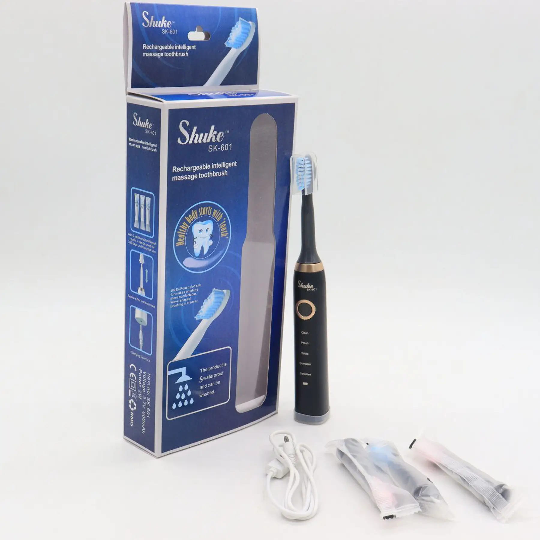 Зубна щітка Shuke SK601 електрична з ультразвуковою технологією з акумулятором та трьома насадками Чорний - фото 3 Зубна щітка Shuke SK601 електрична з ультразвуковою технологією з акумулятором та трьома насадками Чорний - фото 3