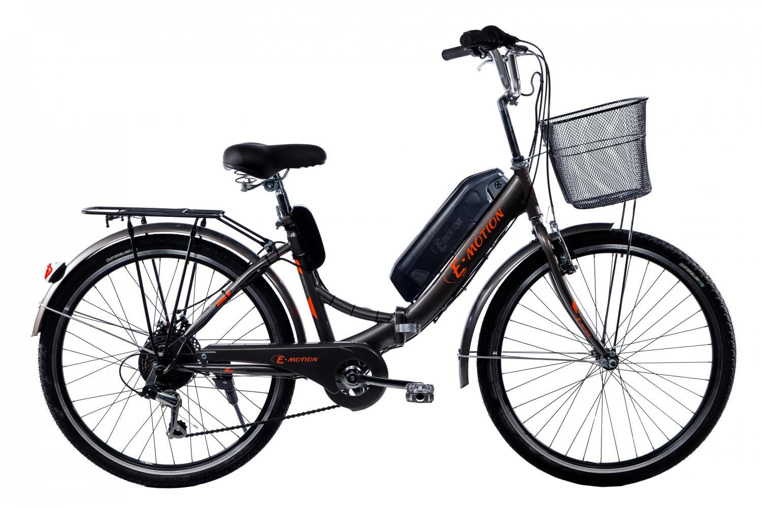 Электровелосипед складной E-Motion с низкой рамой 17" колеса 26" 36V 350 W 15 Ah Черно-оранжевый (RS1046)