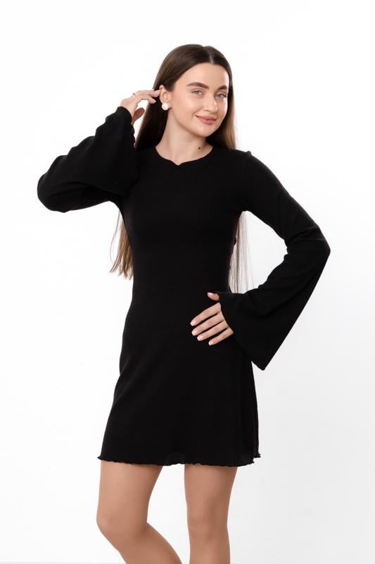 Сукня жіноча в рубчик із розкльошеними рукавами Носи Своє р. 42 Чорний (18185)