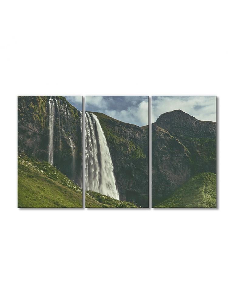 Картина модульная Сельяландсфосс водопад в Исландии 3 модуля 120x180 см