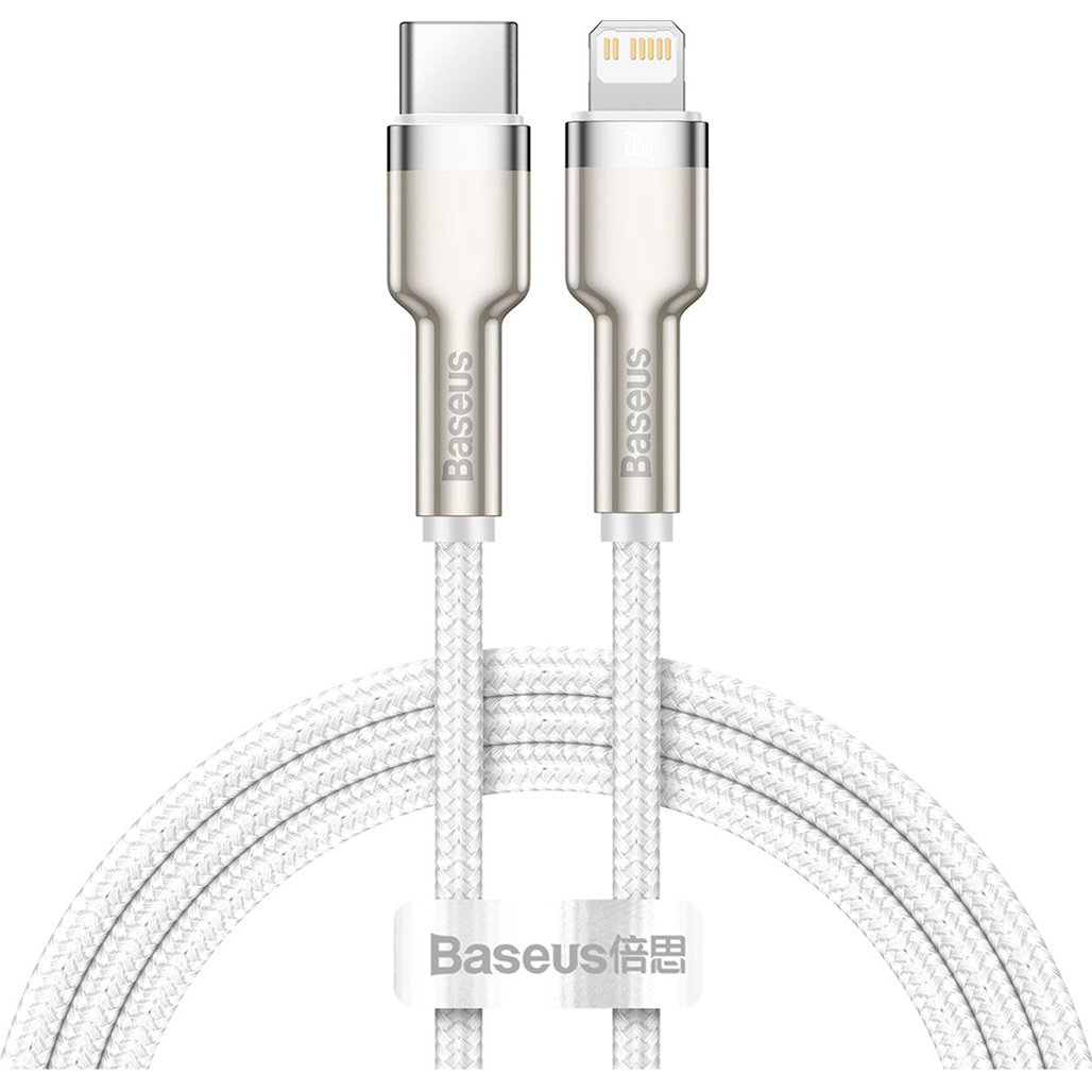 Кабель Baseus Cafule Metal Data Cable Type-C to Lightning PD 20W 1m White (CATLJK-A02) - фото 1