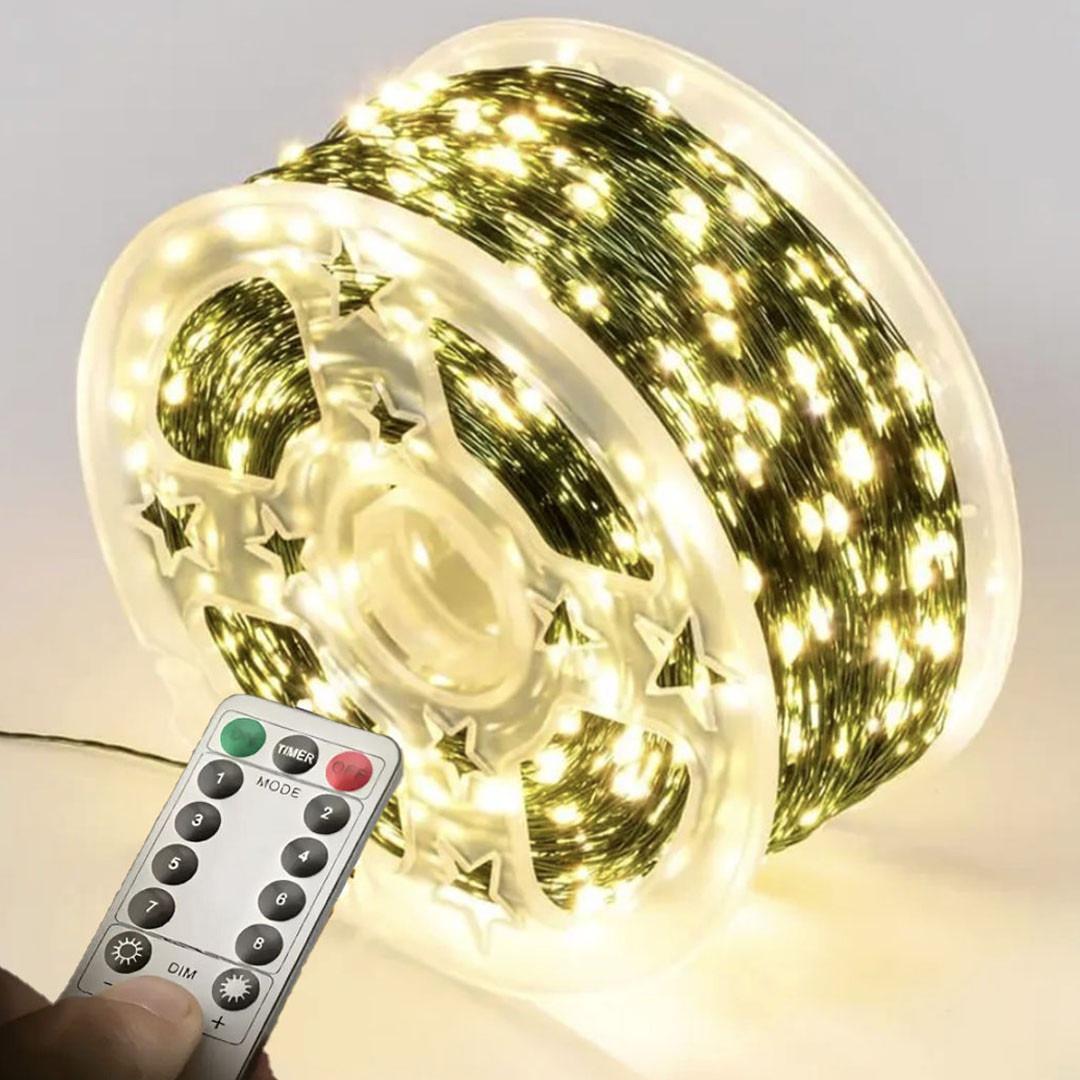 Гирлянда светодиодная Роса белая проволока с пультом 50 м 500 Led Желтый (R33985-4) - фото 2 Гирлянда светодиодная Роса белая проволока с пультом 50 м 500 Led Желтый (R33985-4) - фото 2