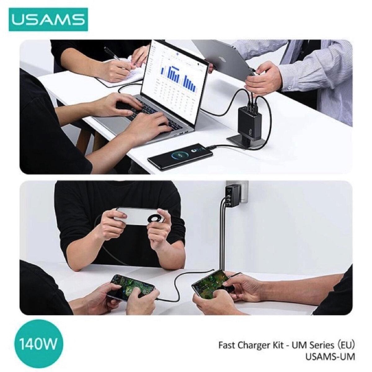 Зарядное устройство US-CC168 EU T52 140W ACC GaN Fast Charger 2xType-C USB-A Type-C to Type-C 240W PD3.1 1,2 м Black (605520) - фото 5