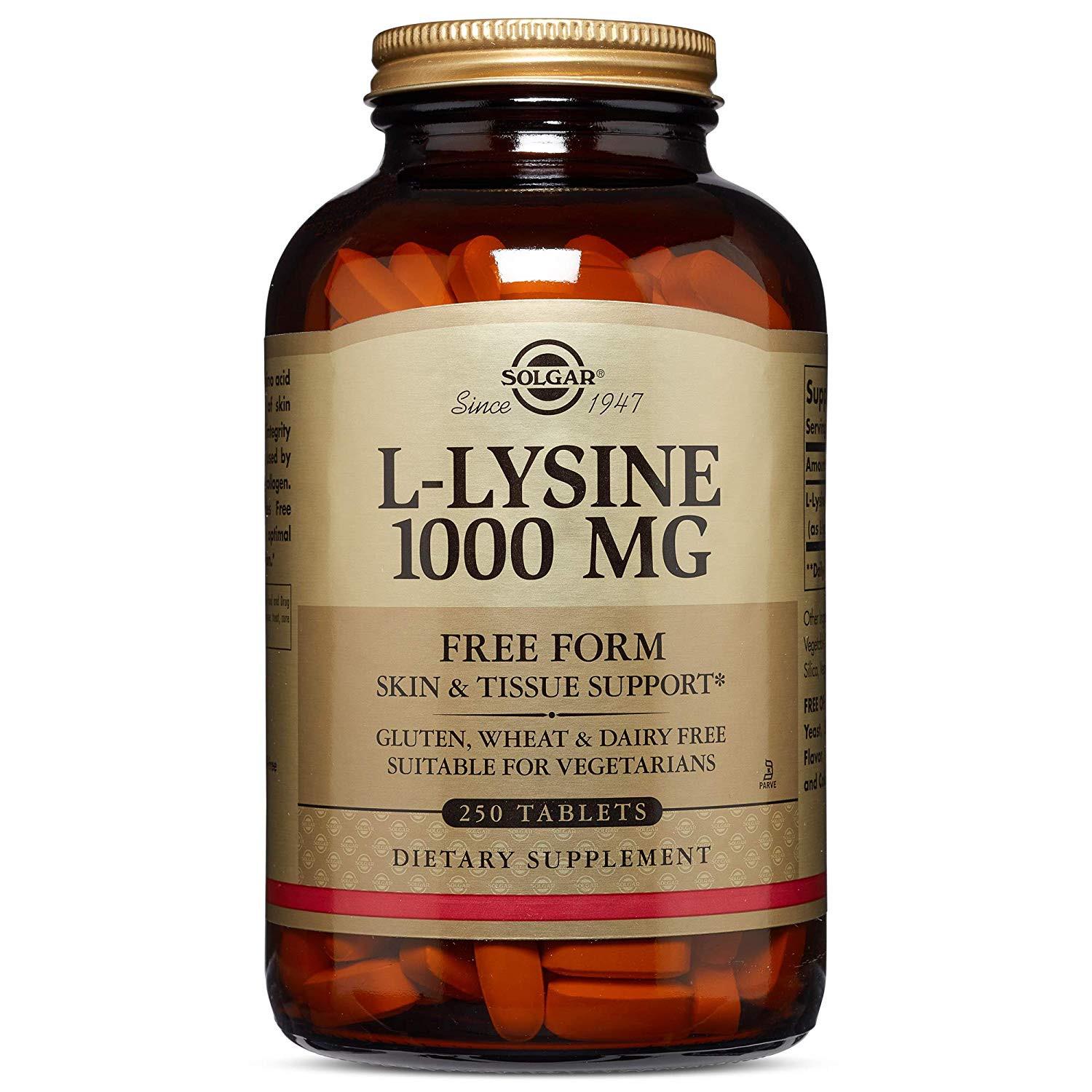 Амінокислота Лізін Solgar L-Lysine Free Form 1000 мг 250 Veg Tabs