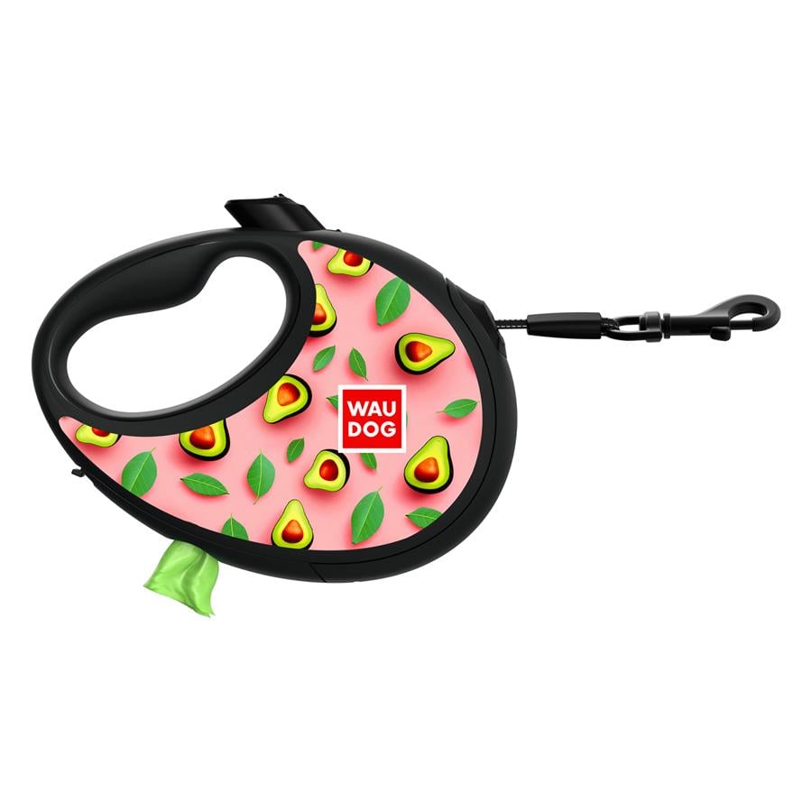 Поводок-рулетка для собак Waudog R-leash Авокадо с контейнером для пакетов светоотражающая лента L до 40 кг 5 м Black (257-4051)