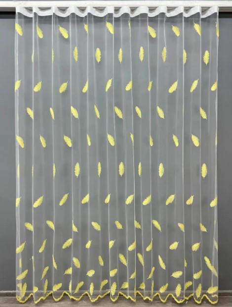 Тюль фатин с вышитым узором Перинки Молочный/Желтый (1512т)