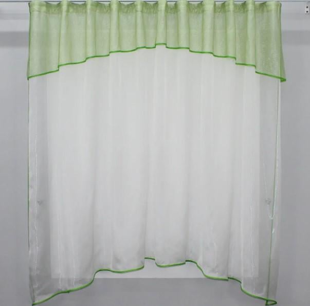 Гардина на кухню з аркою шифон/батист 270х170 см Молочний/Салатовий (036к)