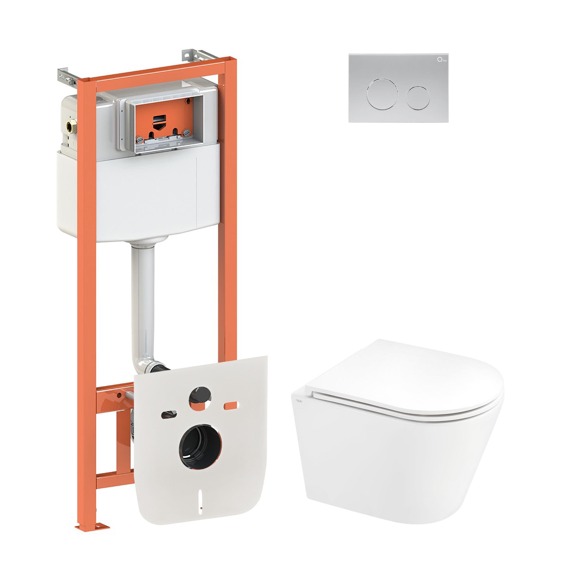 Комплект инсталляции Q-tap Nest QT1433053ERW0133M425M11111SAT с унитазом кнопка Сатин (124648)