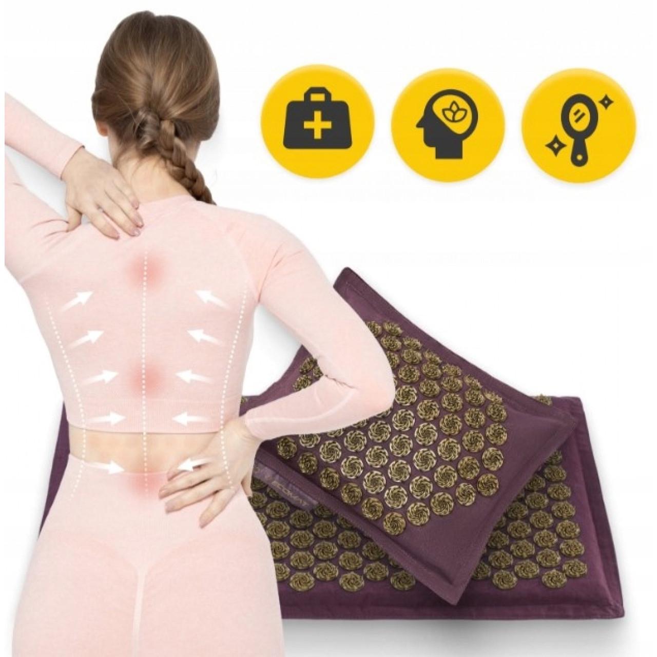 Килимок акупунктурний з подушкою 4fizjo Eco Mat аплікатор Кузнєцова Wine Red/Gold (P-5907739312907) - фото 2