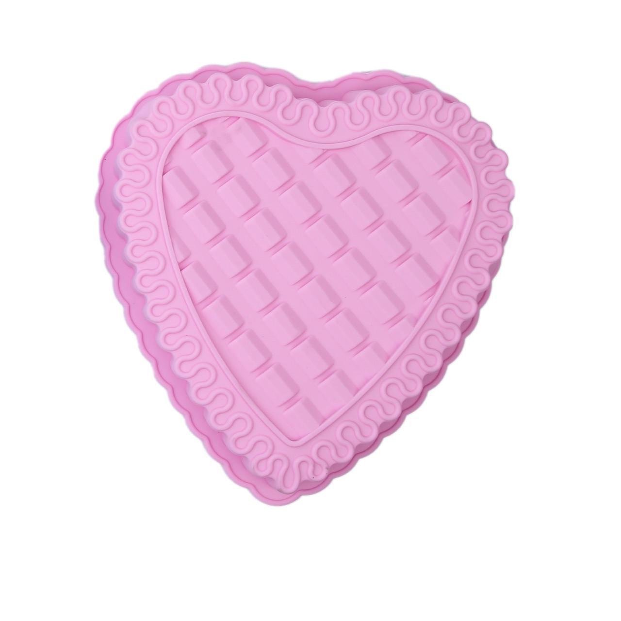 Форма силиконовая для выпечки Сердце плитки 23,5х23 см Розовый (2358974917)