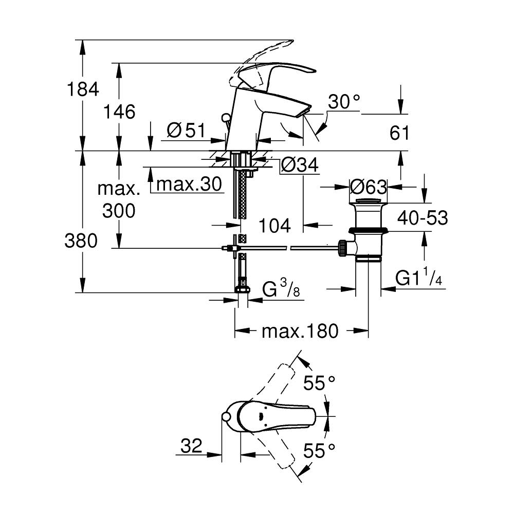 Змішувач для умивальника Grohe Eurosmart 33265002 одноважільний Хром (111111) - фото 2