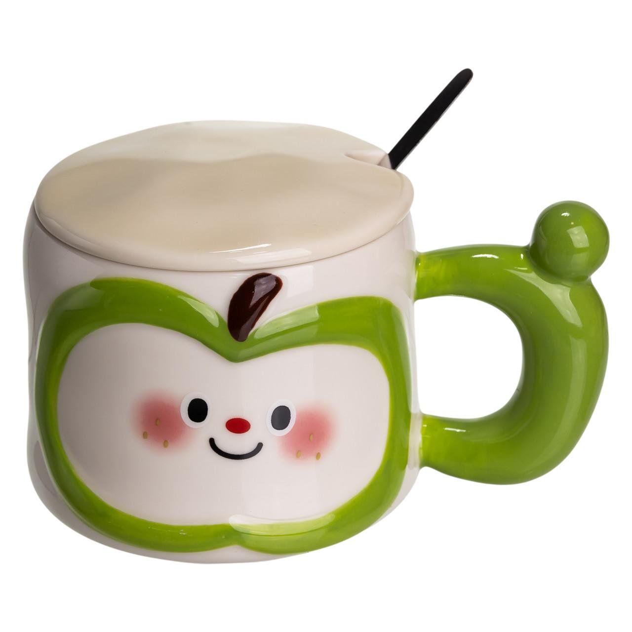 Чашка порцелянова Cute Apple з кришкою та ложкою 400 мл Зелений (FM-25A) - фото 3 Чашка порцелянова Cute Apple з кришкою та ложкою 400 мл Зелений (FM-25A) - фото 3