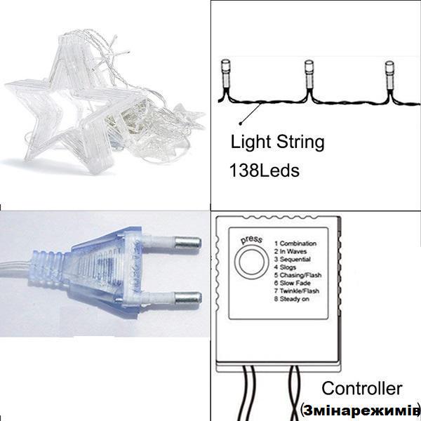 Гірлянда світлодіодна Зорепад 138 LED з пультом 2,5х0,8 м 12 зірок 220 В - фото 3