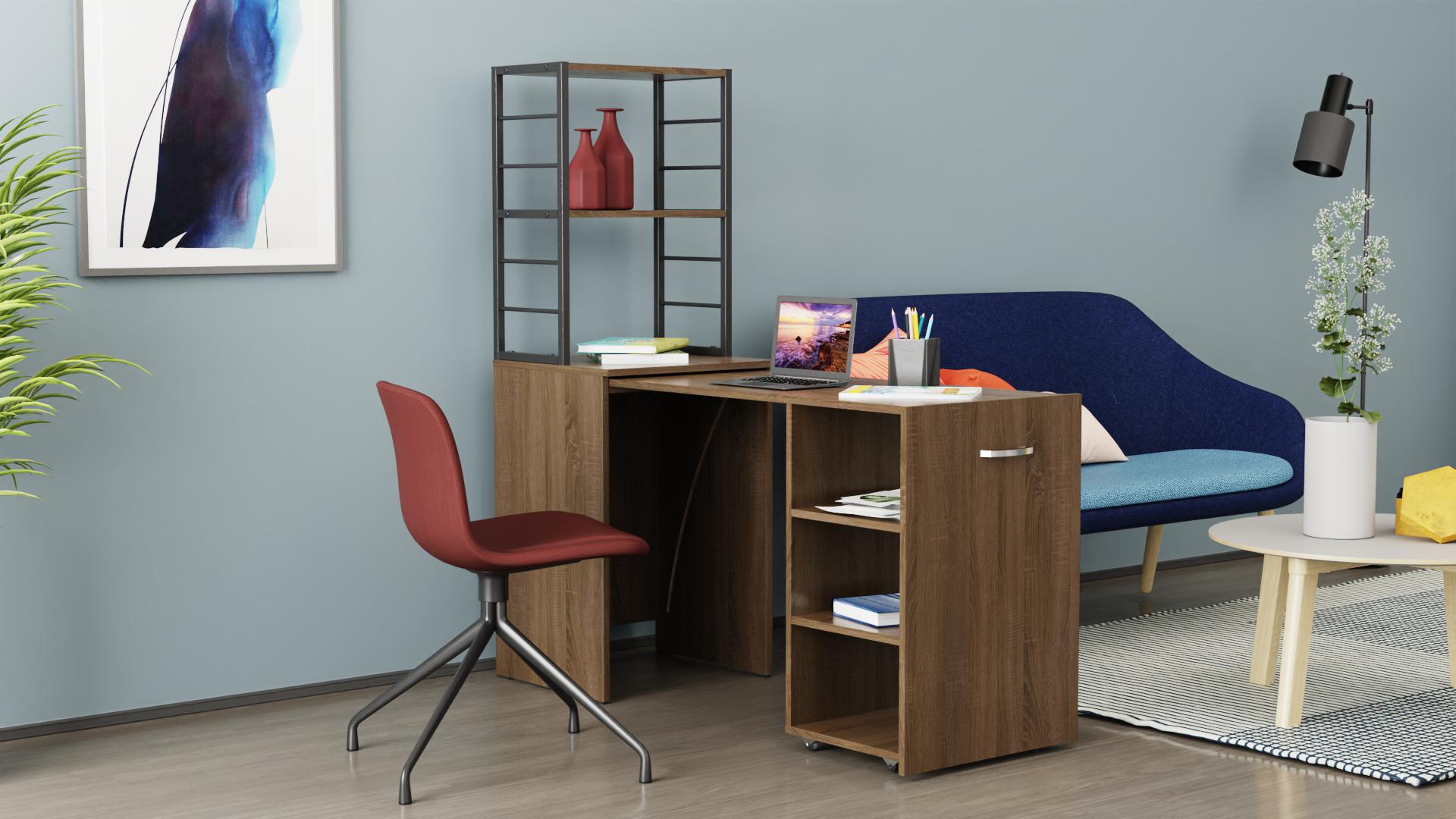 Стіл-тумба трансформер Ferrum-decor Смарт 4/2 з етажеркою метал/ДСП 16 мм 1430x1450x600 мм Чорний/Дуб Сонома Трюфель (FRD-105134) - фото 5