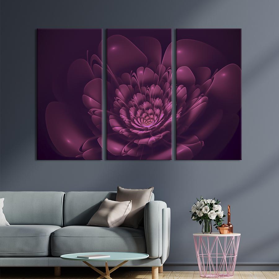Картина на холсте триптих Восхитительный пурпурный цветок 156x100 см (877-31)