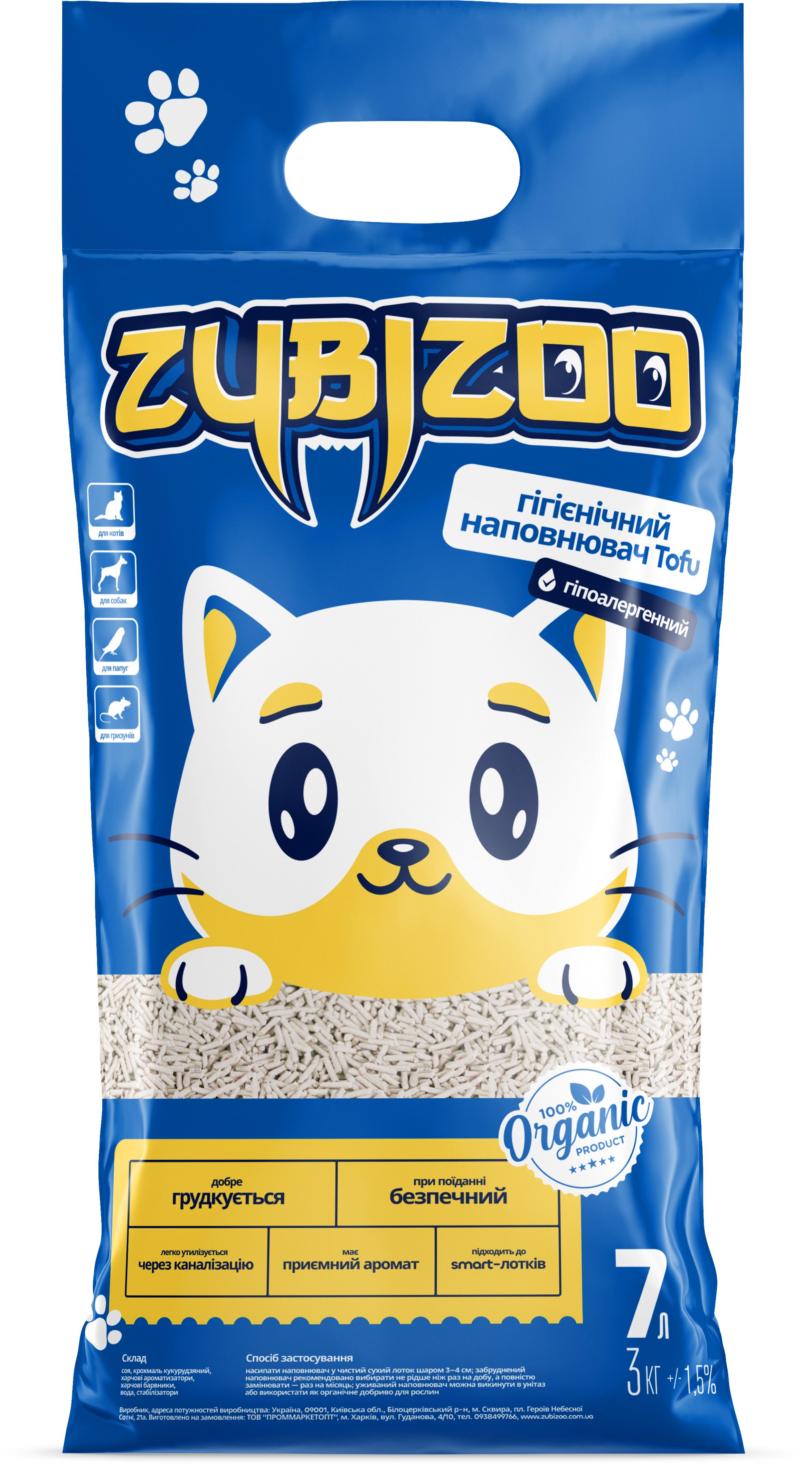 Наповнювач для котячого туалету Zubizoo Tofu з ароматом зеленого чаю 3 кг (14032024) - фото 1