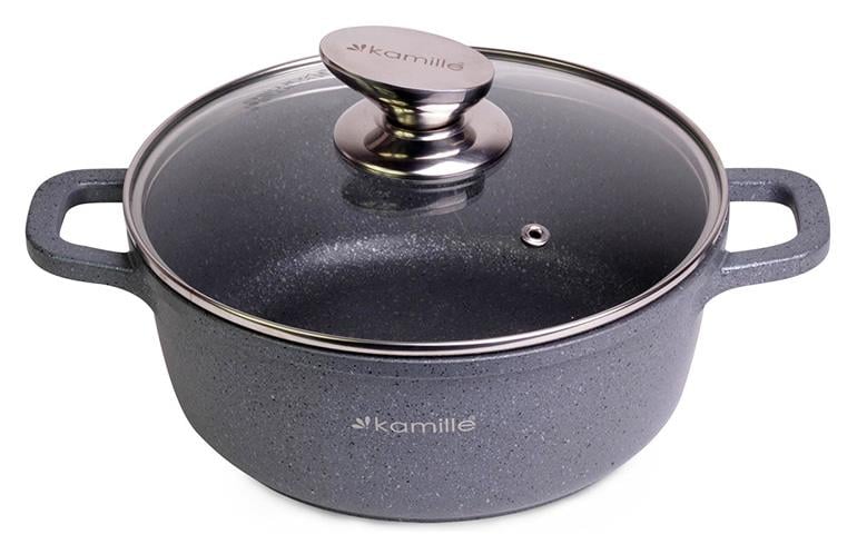 Кастрюля Kamille Landes Grey 6,5 л с литыми алюминиевыми ручками (KM-4426)