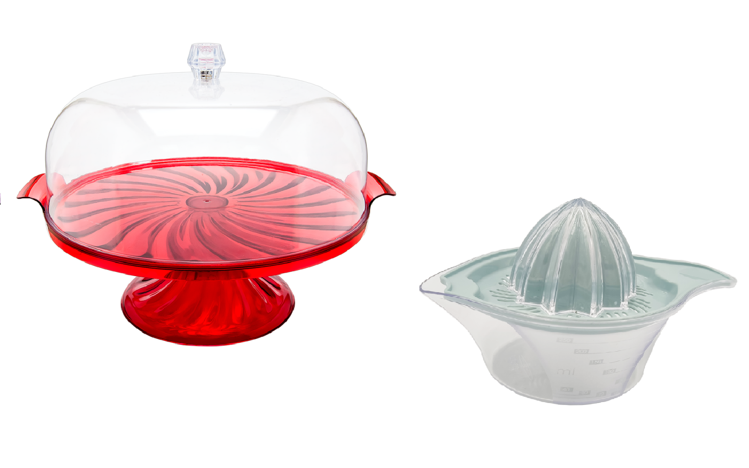 Тортовниця Irak Plastik Кристал з підставкою та соковижималка для лимона New 0,25 л Червоний (5465)
